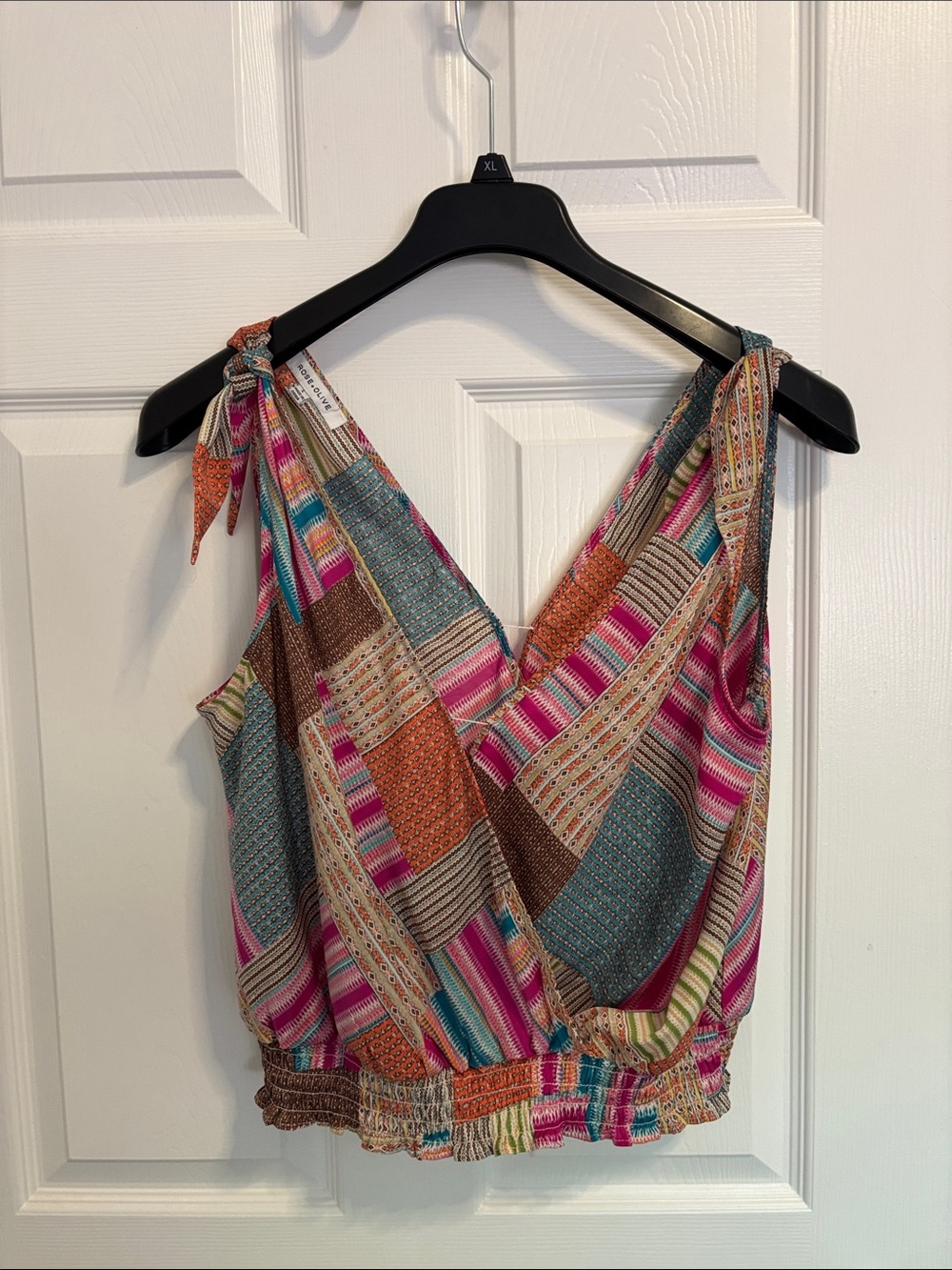 Multicolor Patchwork V-Neck Tie-Strap Tank Top - Women ws86